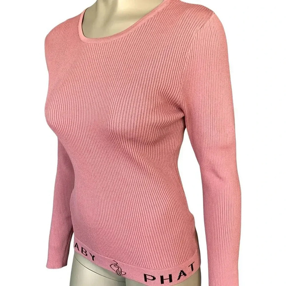 Baby Phat Love Star Long Sleeve Crewneck Rib Knit Sweater Pullover Size 1X Pink - Picture 9 of 16